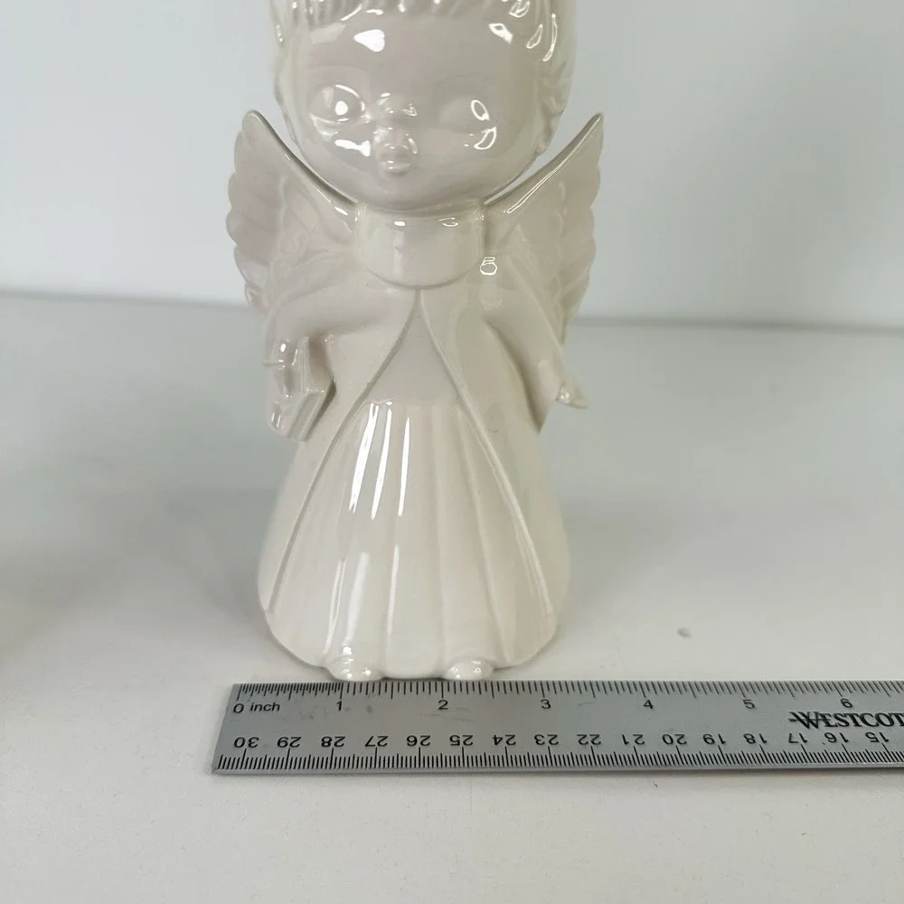Vintage Kissing Angels Girl &‎ Boy White Ceramic Decor Christmas 7 Inches Tall